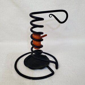 Black Wrought Iron Spiral Courting Coil Candle Holder with Drip Pan Primitive